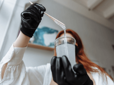 Woman Mixing Epoxy Resin in Cup